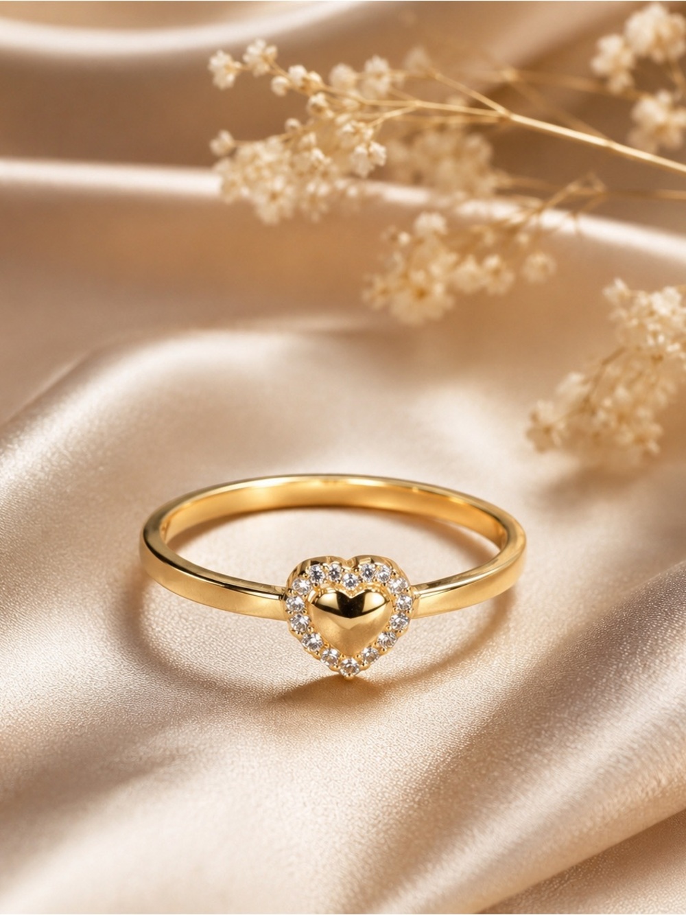 14k Gold - Filled Heart Ring with Crystal Halo